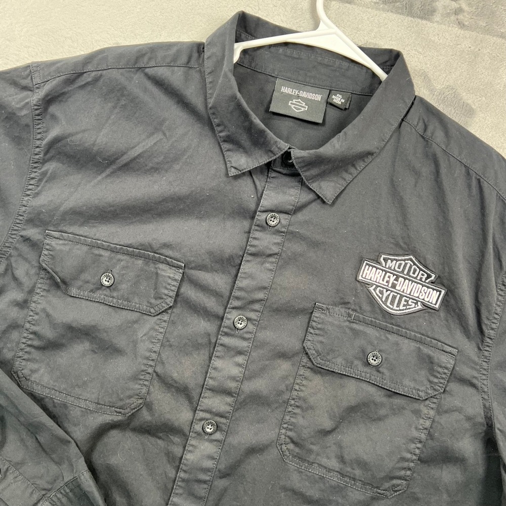 Harley-Davidson Button Up Shirt Mens 2XL Black Long Sleeve Embroidered Logo - Picture 7 of 11